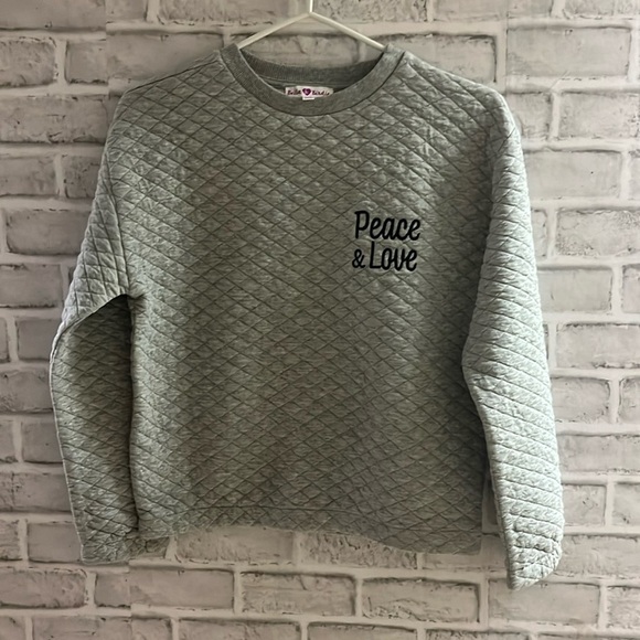 Bella & Birdie peace of love gray long sleeve sweater, girls size large 12 -14 - Picture 1 of 6